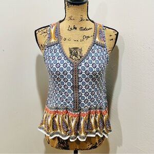 Women Patrons of Peace Colorful Paisley Ruffle Boho Tank Top Size S